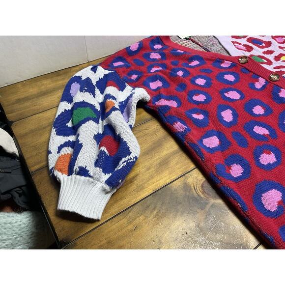 Farm Rio Leopard Pop Cardigan Size XL Colorful Cotton Oversized Bohemian - Picture 2 of 12